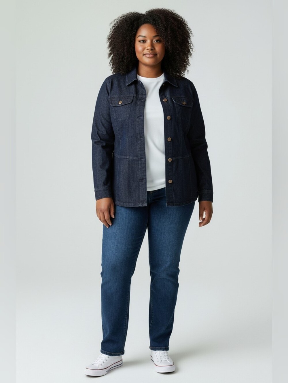 NWOT Jessica London Womens Cotton Denim Jacket Metal Buttons Front Pockets 26W